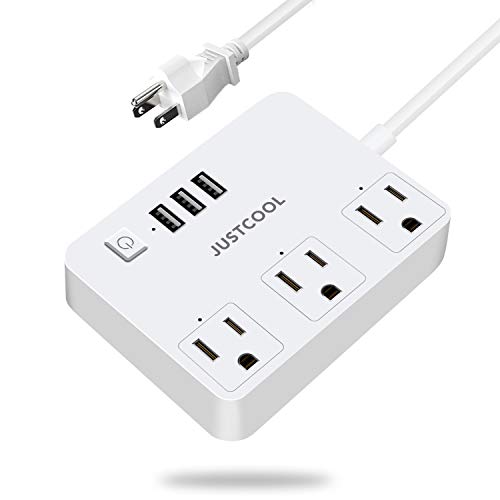 Product Cover Power Strip with 3 USB Ports 3 AC Outlets, 5 ft Long Cord Multi Flat Plug Extender, Desktop Charging Station for Office & Home - White