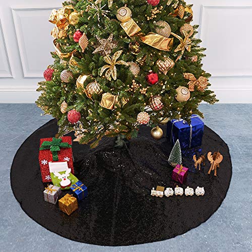 Product Cover Helaku Christmas Tree Skirt Black Sequin Tree Skirt, 48