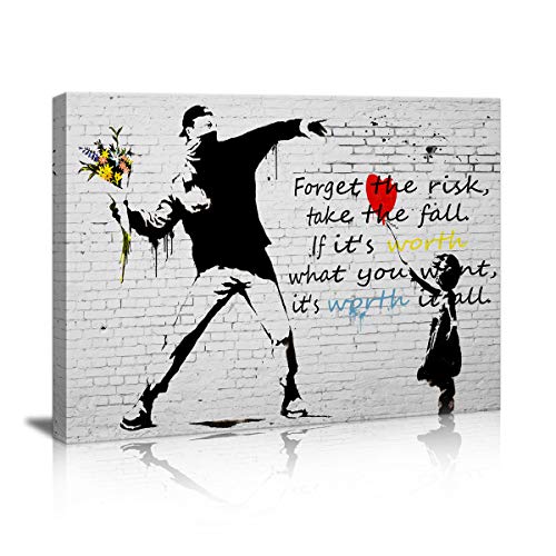 Product Cover Canvas Prints Wall Art for Bedroom Balloon Girl and Rage The Flower Thrower Banksy Street Art Graffiti Guy Small Framed Artwork Black and White Wall Decor Pics Office Restaurant bar for Living Room