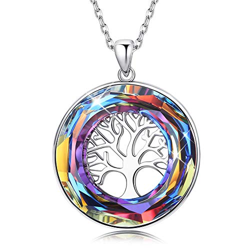 Product Cover Sllaiss Sterling Silver Crystal Pendant Necklace for Women Multi Color Crystals from Swarovski Tree of Life Fine Jewelry with Gift Box