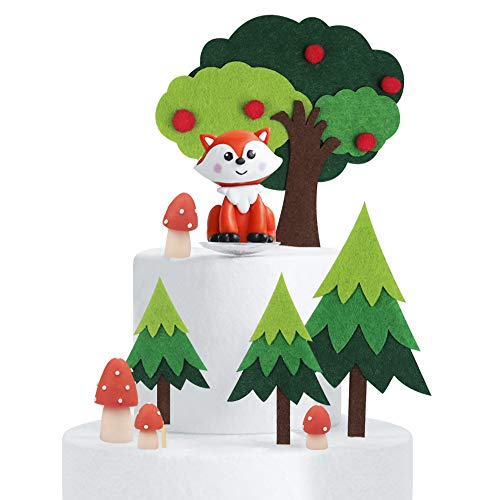 Product Cover Mity rain Woodland Theme Cake Topper/Handmade Fox Mushroom Tree Cake Decoration Baby Shower Birthday Party Supplies
