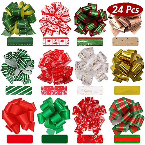 Product Cover Lulu Home Christmas Pull Bows for Gifts, Xmas Bows for Presents, Assorted Colorful Pull Bows for Gift Wrapping, 24 PCS