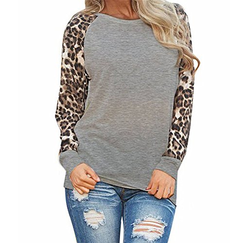 Product Cover Women's Long Sleeve Leopard Print Patchwork T-Shirt Blouse Ladies T-Shirt Oversize Tops