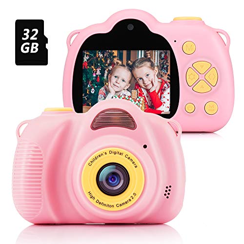 Product Cover Fede Kids Digital Camera with 32GB TF Card, Rechargeable Selfie Camera, Digital Child Camcorder with 2.0 inches Screen, HD 8MP/1080P Dual Lens, Birthday Gifts for Boys and Girls(Pink)