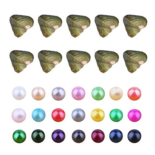 Product Cover 10PC Freshwater Pearl Cultured Love Wish Pearl Oyster with Round Pearl Inside for Pearl Gift Fun for Children Family Friends Party Oyster with Pearls Inside(7-8mm, 10PC)
