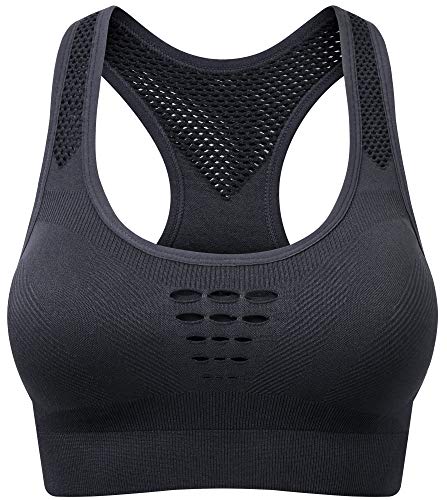 Product Cover Racerback Sports Bras for Women High Impact Support for Yoga Gym Workout Fitness Activewear Grey Small