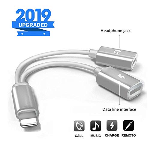 Product Cover MoonshineStillPro Headphones Lightning Charger 2-in-1 Adapter Compatible with iPhone 11 11pro XR/XS/XSmax/8/7 Earphone Audio Connector Jack Splitter Cable Accessories Support iOS 12