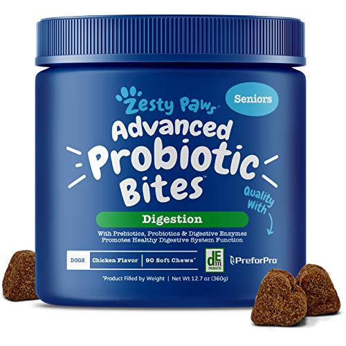 Product Cover Probiotic for Dogs - with Natural Digestive Enzymes + Prebiotics & Pumpkin - for Diarrhea & Upset Stomach Relief + Gas & Constipation - Allergy & Immune + Hot Spots (Senior/Advanced, 90 Count)