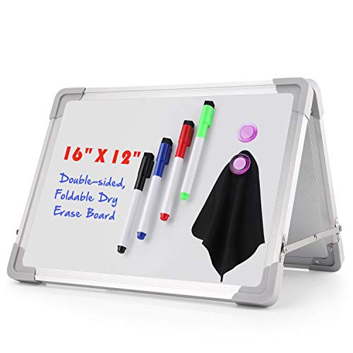 Product Cover Small Dry Erase Board, Desktop Foldable Whiteboard, Double Sided Tabletop Easel Dry Erase White Board for Kids and Office, 16
