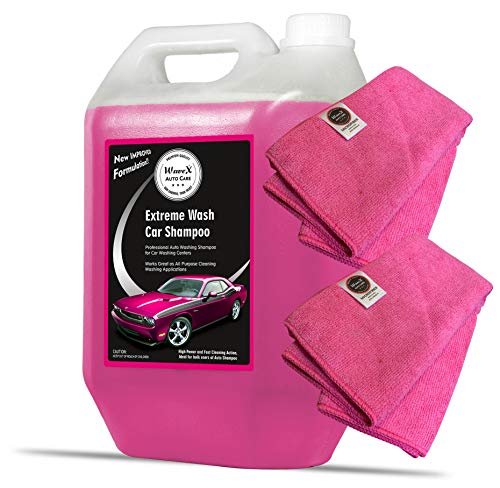 Product Cover Wavex Car Shampoo Extreme Wash 5 LTR with Two Pcs Microfiber Cloth 40x40cm 340gsm Also Works as Foam Wash Shampoo