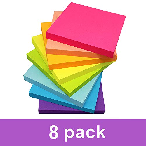 Product Cover Sticky Notes 3x3 Inches,Bright Colors Self-Stick Pads, Easy to Post for Home, Office, Notebook, 8 Pads/Pack