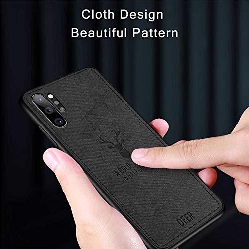 Product Cover Racing Fever Light Slim Deer Head Pattern Non-Slip Shockproof Soft TPU Bumper Hard PC and Fabric Back Hybrid Protection Back Case Cover for Samsung Galaxy Note 10(+) / Galaxy Note 10 Plus - Deer Fabric Black