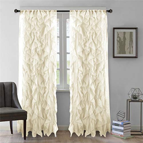 Product Cover DiamondHome 2pc Cascade Shabby Chic Sheer Ruffled Curtain Panel (Beige, 84