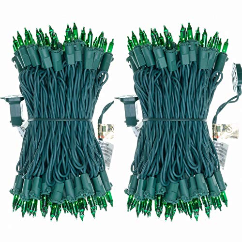 Product Cover UL Certified 66 Feet 200 Count Green Christmas String Lights, Pack of 2 Sets 33 Ft 100 Count Commercial Grade Lights Set, Connectable Decor Lights for Patio Garden Wedding Holiday (Green - Green Wire)
