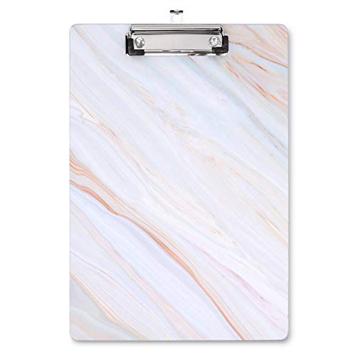 Product Cover WAVEYU Marble Hardboard Office Clipboard, Decorative Clipboard with Low Profile Clip Chic Designed for Students Classroom School and Office Use, White (12.5