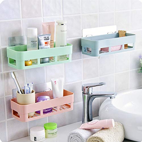 Product Cover Bittu Exim ABS Multipurpose Kitchen Bathroom Shelf Wall Holder Storage Rack (Random Colour, 25 x 11 x 7 cm) Pack of 3