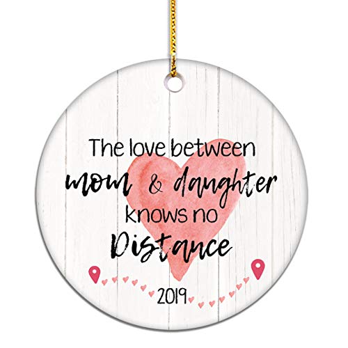 Product Cover VILIGHT Long Distance Mom and Daughter Gifts Christmas Ornament - 2.75 Inch Flat Circle Ceramic Decor with Tag & Gold Ribbon