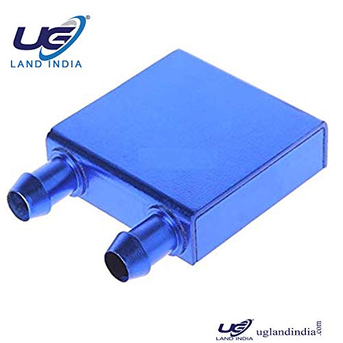 Product Cover UG LAND INDIA Aluminum Anodised Blue Water Cooling Block 40x40x12mm Liquid Cooler Waterblock Radiator for GPU CPU Cooling (Horizontal Nozzle)