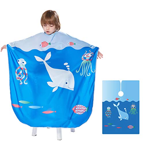 Product Cover Barber Cape for Kids - Ymnenvxo Professional Hair Salon Cape with Adjustable Snap Closure Waterproof Hair Cutting Cape for Salon and Home - 51 x 36 inches (Ocean World)