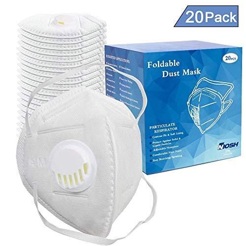 Product Cover N95 Dust Mask Respirator with Breathing Valve, 95% Air Filter Face Masks Breathing Disposable (20 Pack) CDC | NIOSH Certified