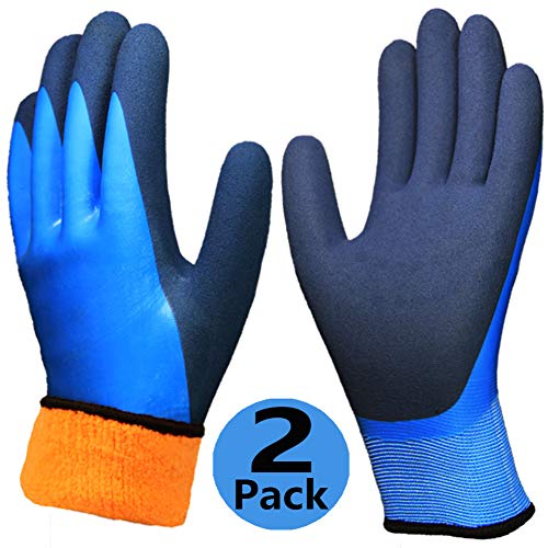 Product Cover Waterproof Thermal Winter Work Gloves 2 Pack, Double Coating Superior Grip Polar Fleece Liner Insulated Comfortable for Cold Weather Outdoor Garden Construction Ice Snow Activities - Colorful