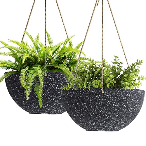 Product Cover Hanging Planters Wall Resin Planter - Resin Planter with Drainage, 10 Inch Planter, Indoor Outdoor Flower Plant Pot, Modern Speckled-Black Pot Pack 2