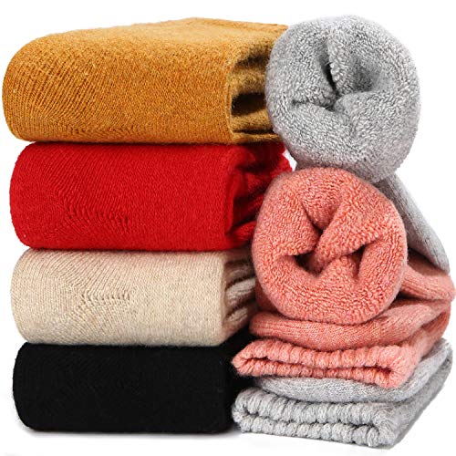 Product Cover Wool Socks Women Winter Warm Thick Soft Knitted Lightweight Best Crew Wool Blend Sock Causal & Dress, 6 Pack