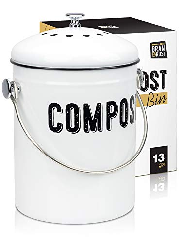 Product Cover Stylish Farmhouse Kitchen Compost Bin - 100% Rust Proof w/Non Smell Filters - Easy Clean 1.3 Gallon Container Looks Fabulous on Your Kitchen Countertop