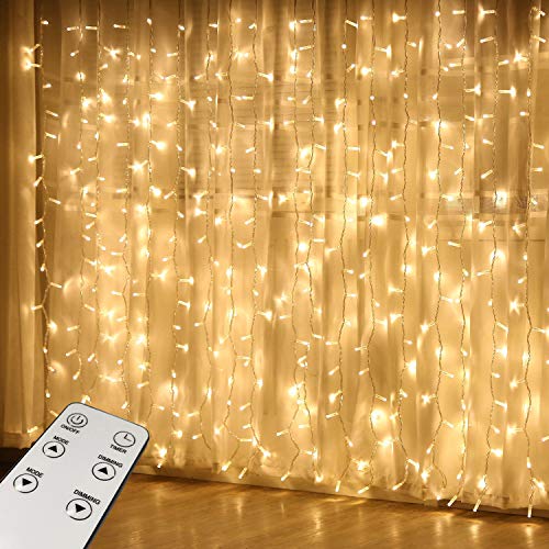 Product Cover HONGM Curtain Lights, Upgrade Window Fairy Lights 300 LED Remote Control Timer 8 Lighting Modes, Window Icicle Xmas String Lights for Decor