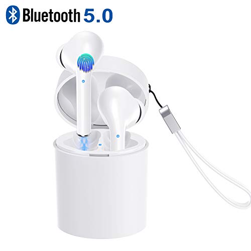 Product Cover Wireless Earbuds,TWS Bluetooth 5.0 M5s Hi-Fi Stereo Sound Earphones,Deep Bass,Noise Reduction CVC8.0 with Dual Microphone with Charging Case Compatible iOS iPhone Android Samsung Smart Phone（White）