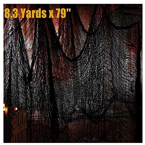 Product Cover Black Creepy Cloth Halloween Decoration,Gauze Hanging Cloth Ghost Props 300'' X 80'',Super Size Haunted House Backdrop Decor ,Scary Spooky Halloween Fabric Decorations for Party Doorways Outdoors Ceiling Table Yard Bar