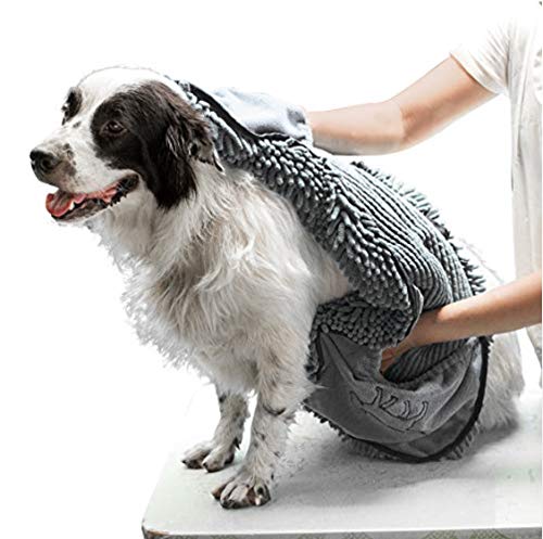 Product Cover Tuff Pupper Large Dog Shammy Towel | Ultra Absorbent | Durable 35 x 15 Size for Dogs of All Breeds | Quick Drying Chenille | Designed for Indoor and Outdoor Use | Machine Washable (XL, Cool Grey)