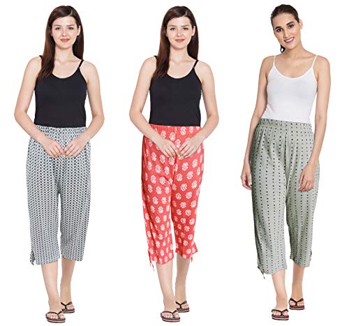 Product Cover Fflirtygo Capri for Women Cotton, Night Pyjamas for Women, Capri for Women, Nightwear Capri for Women, Printed 3/4 Pyjama(Pack of 3Pcs), Prints May Vary (Assorted Capri), Save Rs. 173/-