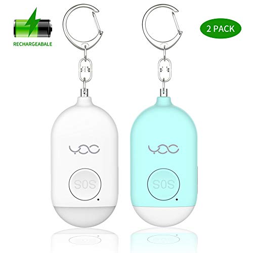 Product Cover YDO Safe Personal Alarm, 130db Personal Safety Alarm Siren Song for Women Keychain with USB Rechargeable, LED Flashlight, Emergency Self Defense Safe Sound for Kids & Elderly 2 Pack (White&Blue)