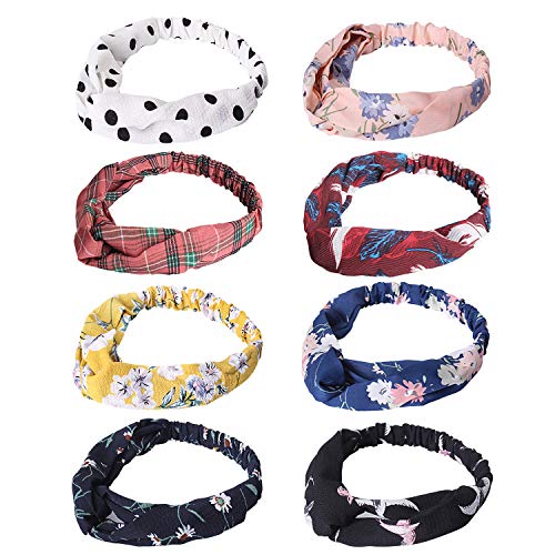 Product Cover Dlala 8 Pack Boho Headbands for Women Girls Flower Printed Twisted Hair Band Beach Hair Accessory