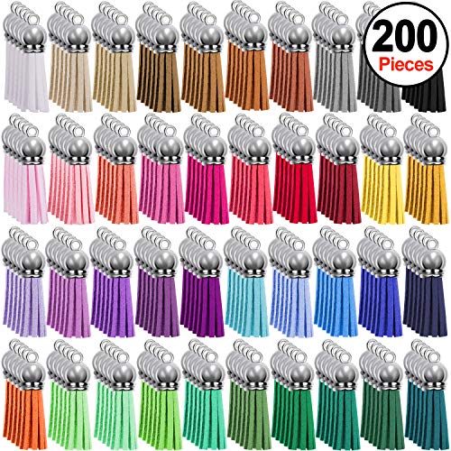 Product Cover Duufin 200 Pieces Keychain Tassels Bulk Leather Tassel Colored Tassel Pendants for DIY Keychain and Craft, 40 Colors