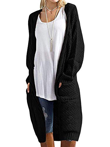 Product Cover Fessceruna Women Cardigans Fall Long Sleeve Open Front Pocket Chunky Cable Knitted Sweater Coat ... Black