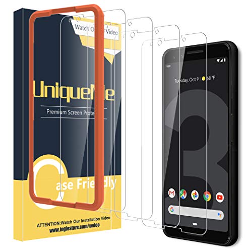 Product Cover [4 Pack] UniqueMe Screen Protectorfor Google Pixel 3 Tempered Glass,[Alignment Frame Easy Installation] HD Clear Anti-Scratch