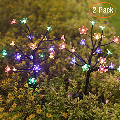 Product Cover Jack & Rose Solar Garden Lights Outdoor Christmas Decorations Lights, Beautiful 20 LED Solar Powered Fairy Flower Lights, Multi-Color Stake Twinkle Lights for Pathway Patio Yard Garden Holiday