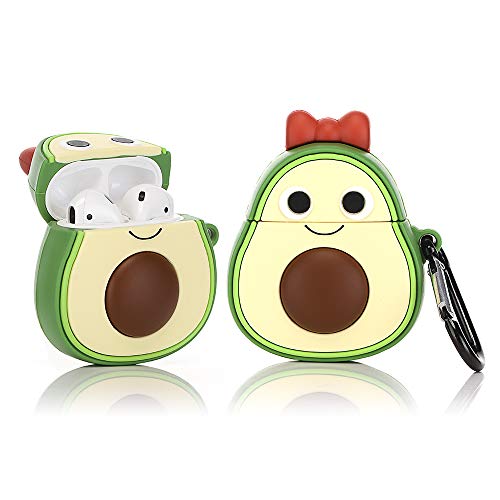 Product Cover LEWOTE Airpods Silicone Case Funny Cute Cover Compatible for Apple Airpods 1&2[Fruit and Vegetable Series][Best Gift for Girls or Couples] (Bow Avocado)