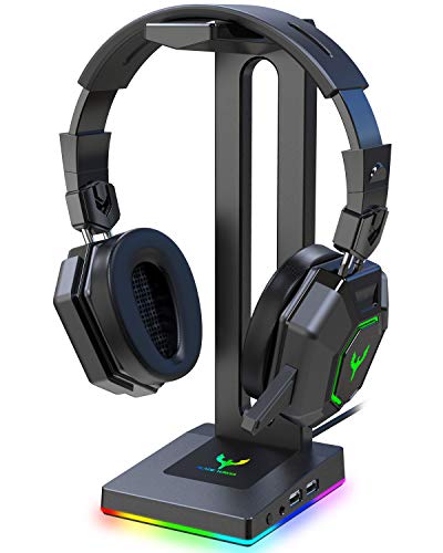Product Cover Blade Hawks RGB Gaming Headphone Stand with 3.5mm AUX and 2 USB Ports, Durable Headset Stand Holder for Bose, Beats, Sony, Sennheiser, Jabra, JBL, AKG, Fancy Gaming Accessories - HS18