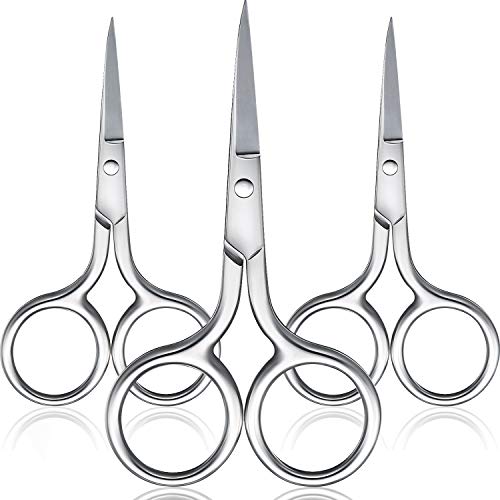Product Cover 3 Pairs Nose Hair Scissors Facial Hair Scissors Small Scissors Stainless Steel Straight Tip Scissor for Eyebrows, Nose, Moustache, Beard (Silver)