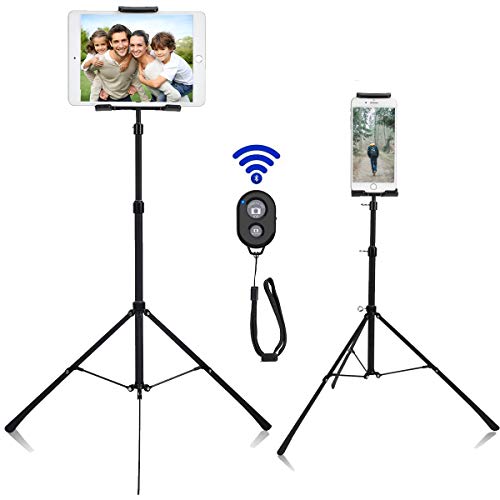 Product Cover Weiyudang Phone/Ipad Floor Stand Tripod Holder Mount Portable Height Adjustable 20 to 50 Inch 360 Degree Rotating for All 4-12 inch Phone and Tablets, Bluetooth Remote Control and Carry Bag As Gift