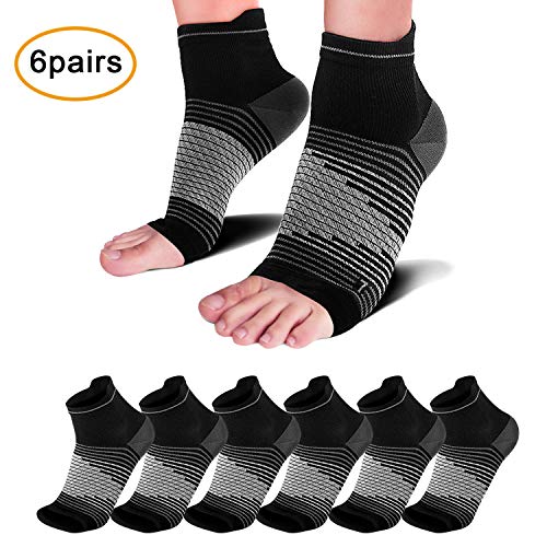 Product Cover Plantar Fasciitis Compression Sleeve (6 Pairs) with Arch Foot Support for Men & Women - Best Plantar Fasciitis Night Sock for Foot and Heel Pain Relief Achilles Tendonitis Support, Black L