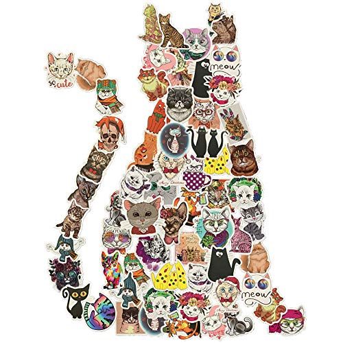 Product Cover Water Bottle Stickers, Cute Waterproof Aesthetic Trendy Vinyl Stickers for Water Bottle Laptop Luggage Back to School Guitar Car Bike Bicycle for Teens, Girls, Kids, Adults (50-Pack Cat Style)