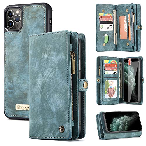 Product Cover Zttopo iPhone 11 Pro Max Wallet Case, 2 in 1 Leather Zipper Detachable Magnetic 11 Card Slots Card Slots Money Pocket Clutch Cover with Free Screen Protector for 6.5 Inch