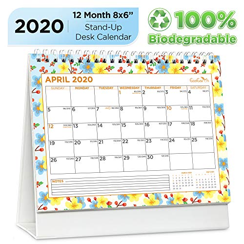 Product Cover EcoEarth Biodegradable 8x6 Inch Standing Desk Calendar, 2020 Calendar Year Monthly Tent Style Flip Calendar, Expressions Art Design