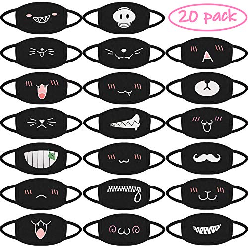 Product Cover BBTO 20 Pieces Mouth Mask Unisex Cotton Face Mask Cartoon Kawaii Muffle Mask Anti-dust Anime Mask for Kids Teens Men Women (Style A)
