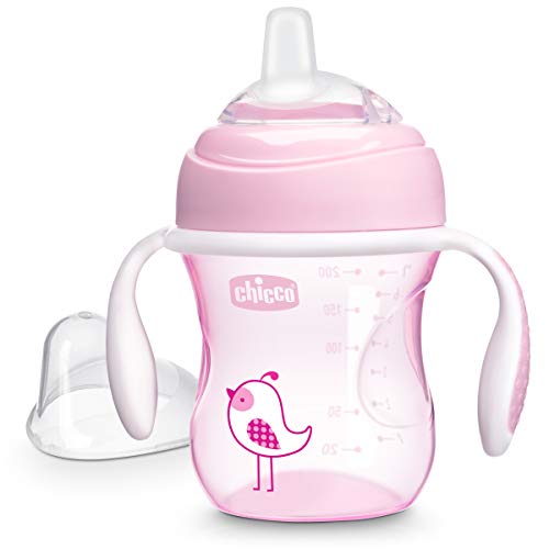 Product Cover Chicco Soft Silicone Spout Spill Free Transition Baby Sippy Cup, Pink, 7 Ounce/4M+