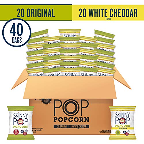 Product Cover SkinnyPop Popped Popcorn Variety (Original & White Cheddar), Individual Bags, Healthy Snacks, 0.5oz (Pack of 40)